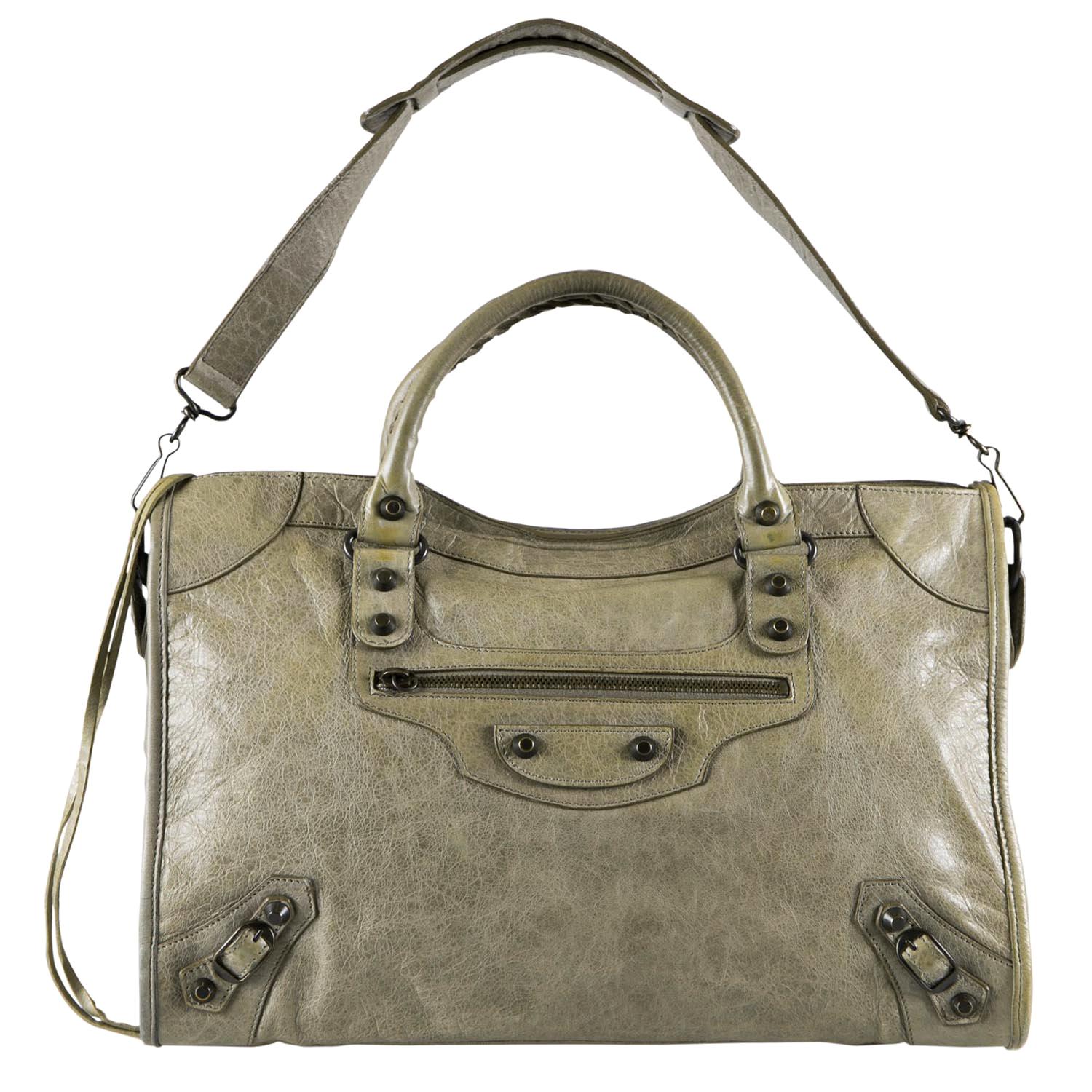 Balenciaga Sage Green Leather City Tote