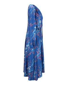 Balenciaga Sakura-Print Midi Dress in Blue Polyester