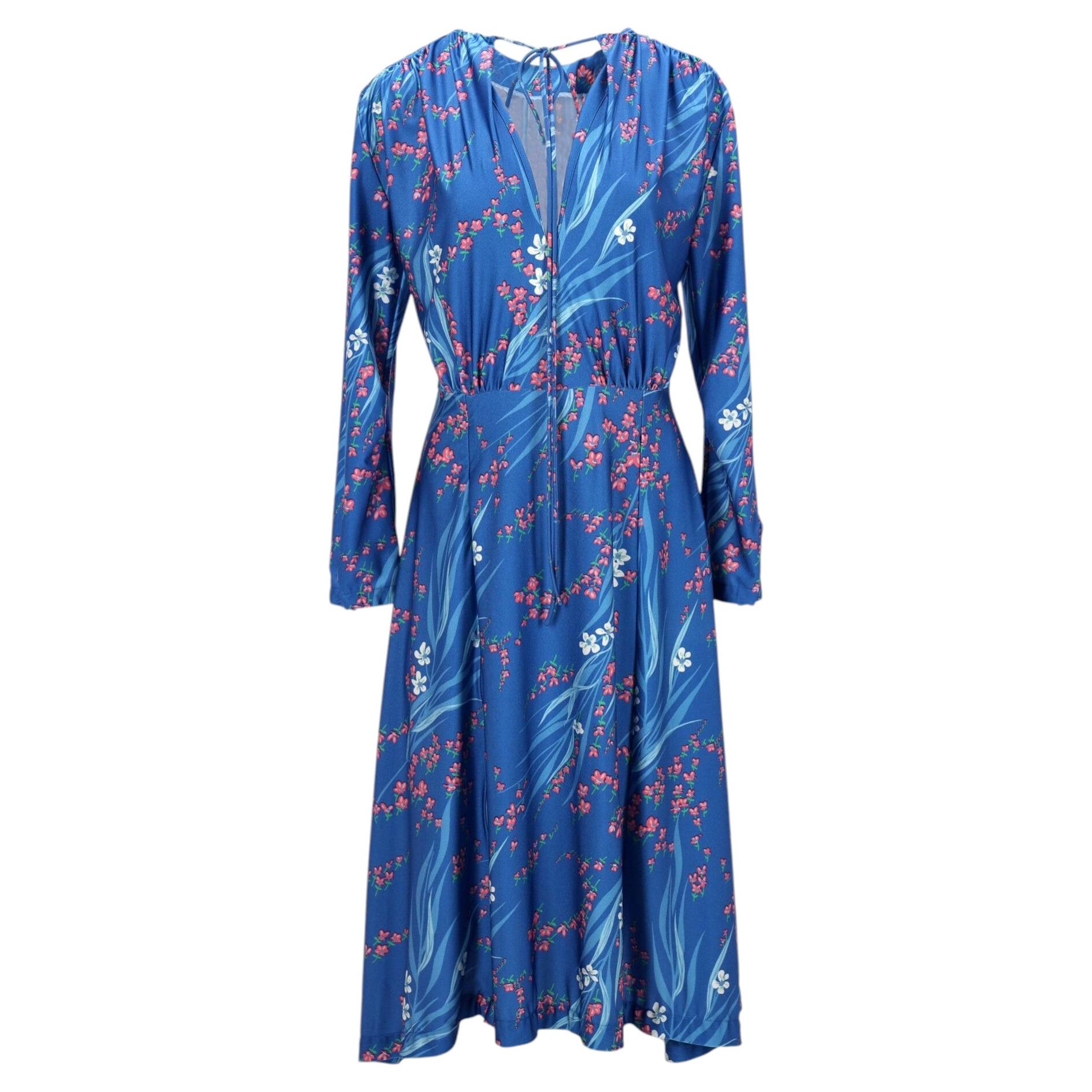 Balenciaga Midi-Kleid mit Sakura-Print aus blauem Polyester im Angebot