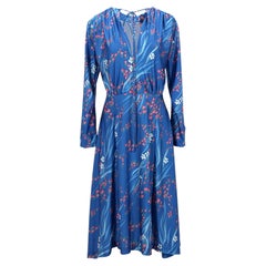 Balenciaga Midi-Kleid mit Sakura-Print aus blauem Polyester