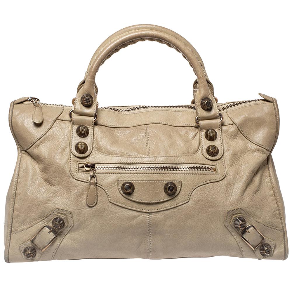 Balenciaga Sand Leather Rose Gold Giant Hardware Work Tote at 1stDibs