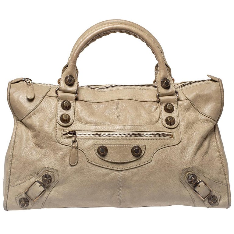 Balenciaga Sand Beige Leather Rose Gold Giant Hardware Work Tote at 1stDibs