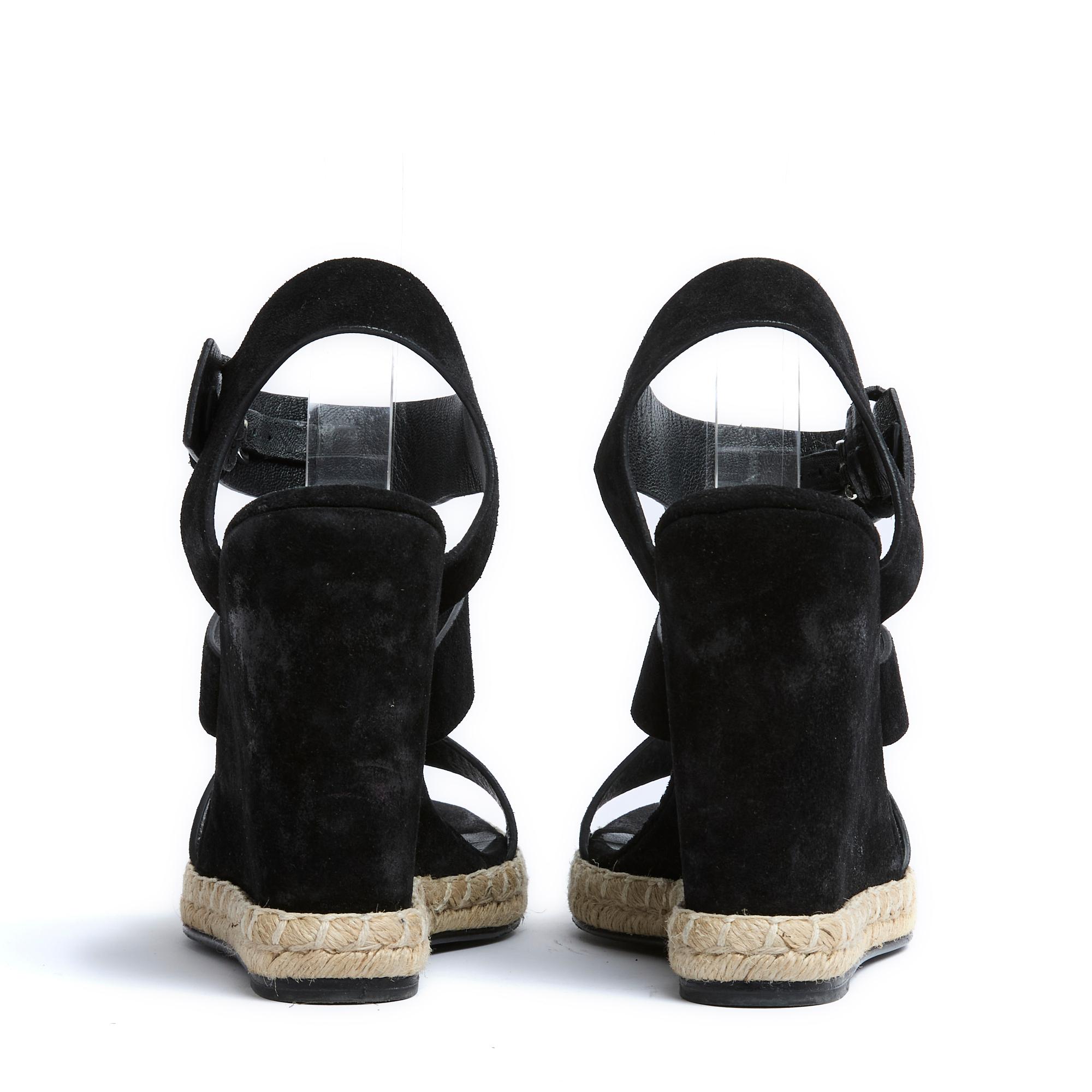 Women's or Men's Balenciaga Sandales EU39 Black Suede Wedge Heels US8.5 For Sale