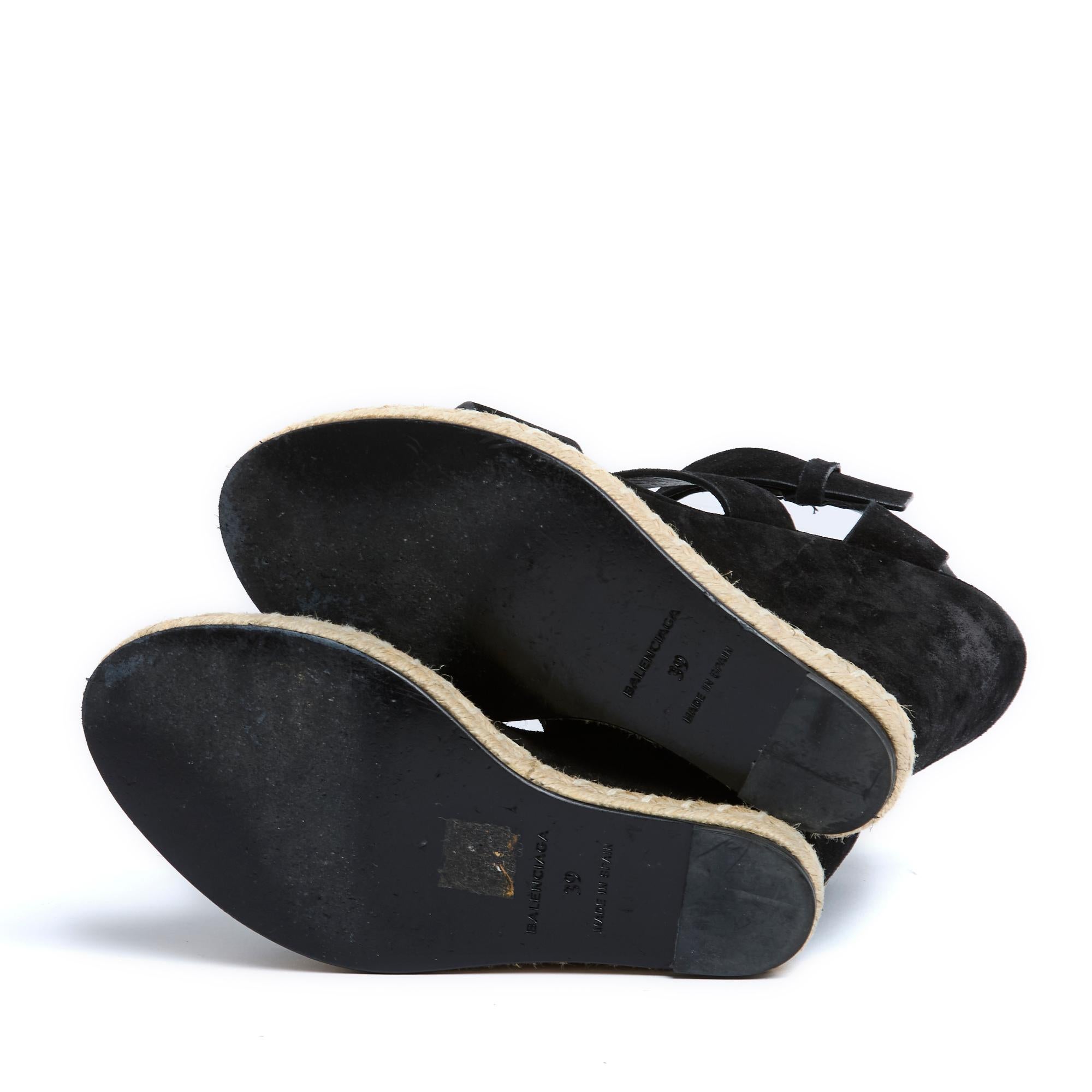 Balenciaga Sandales EU39 Black Suede Wedge Heels US8.5 For Sale 1