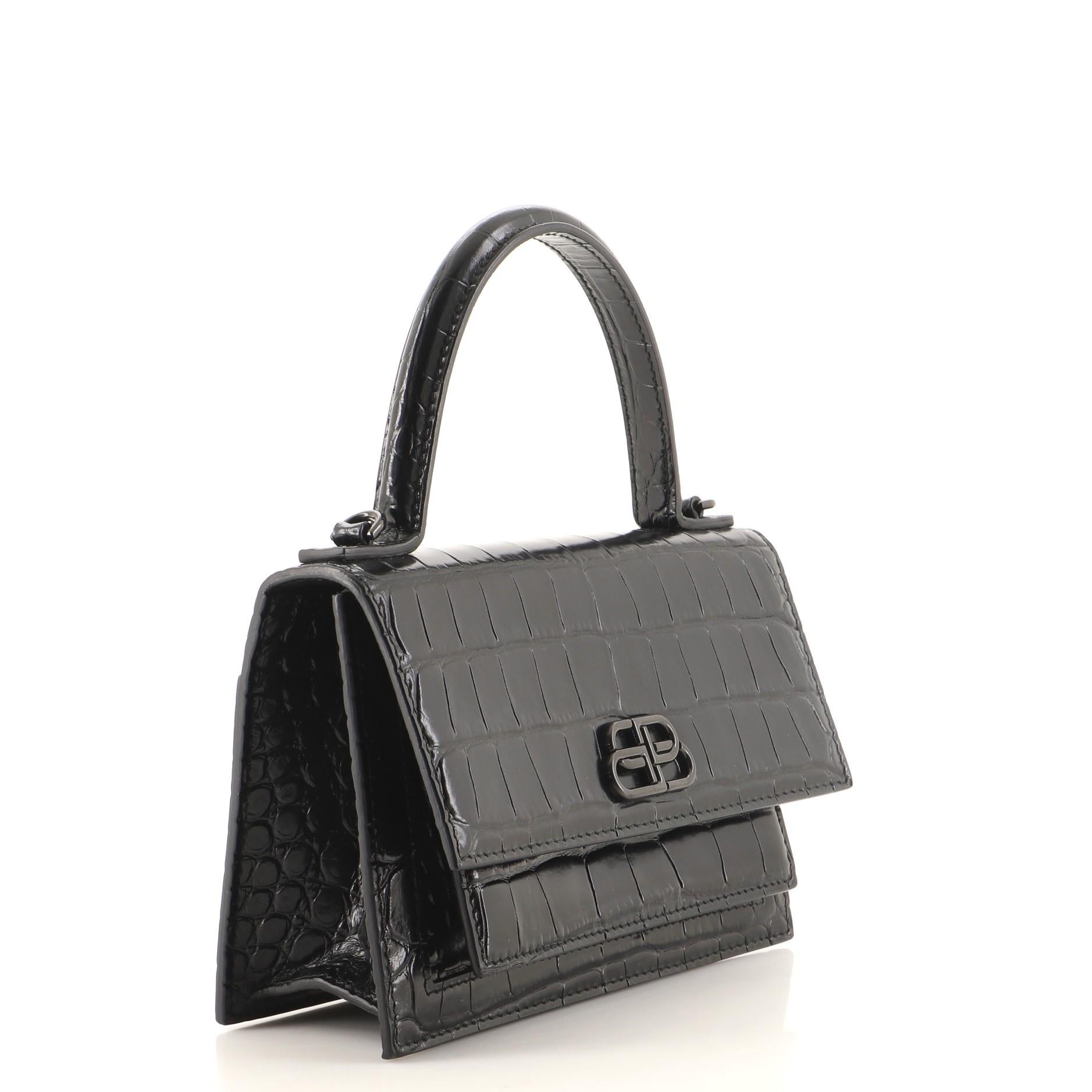 Balenciaga Sharp Top Handle Bag Crocodile Embossed Leather XS