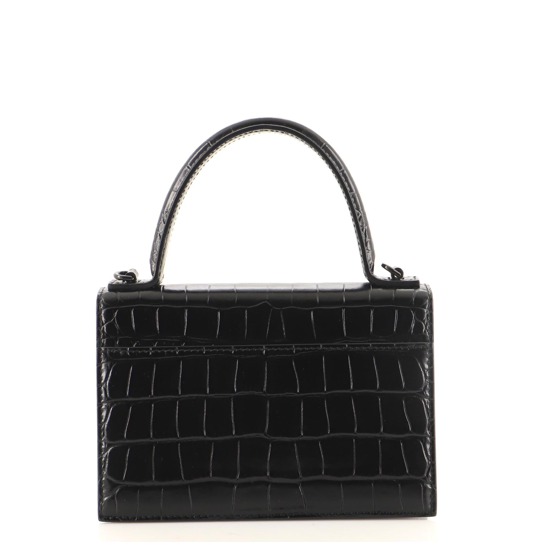 Black Balenciaga Sharp Top Handle Bag Crocodile Embossed Leather XS