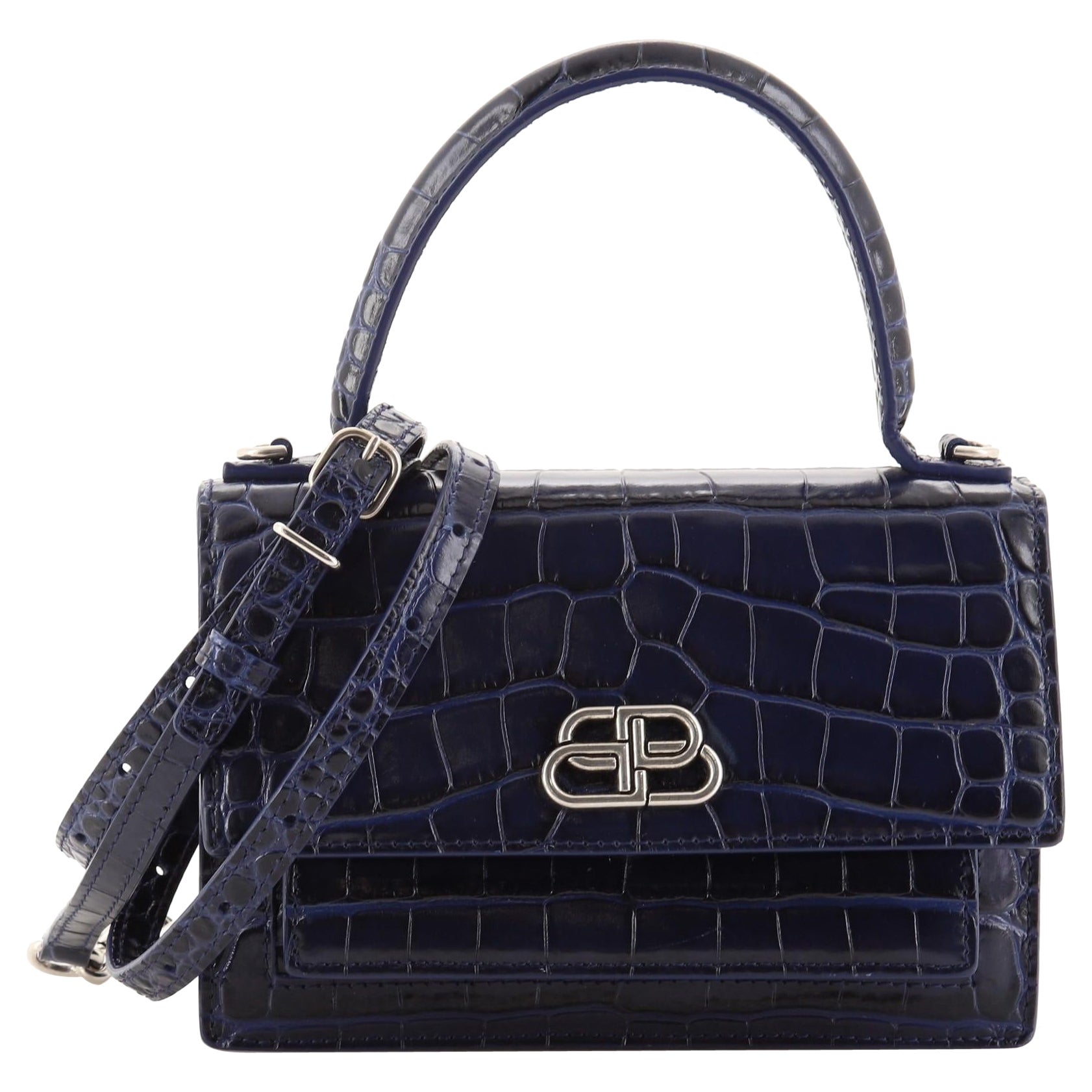 Sac à main Balenciaga Sharp en cuir embossé crocodile XS