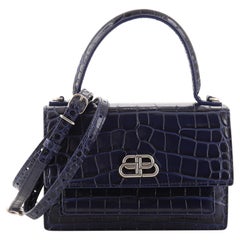 Balenciaga Sharp Top Handle Bag Crocodile Embossed Leather XS