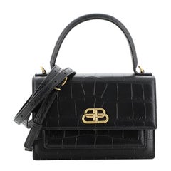 Balenciaga Sharp Top Handle Bag Crocodile Embossed Leather XS