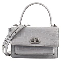 Balenciaga Sharp Top Handle Bag Crocodile Embossed Leather XS