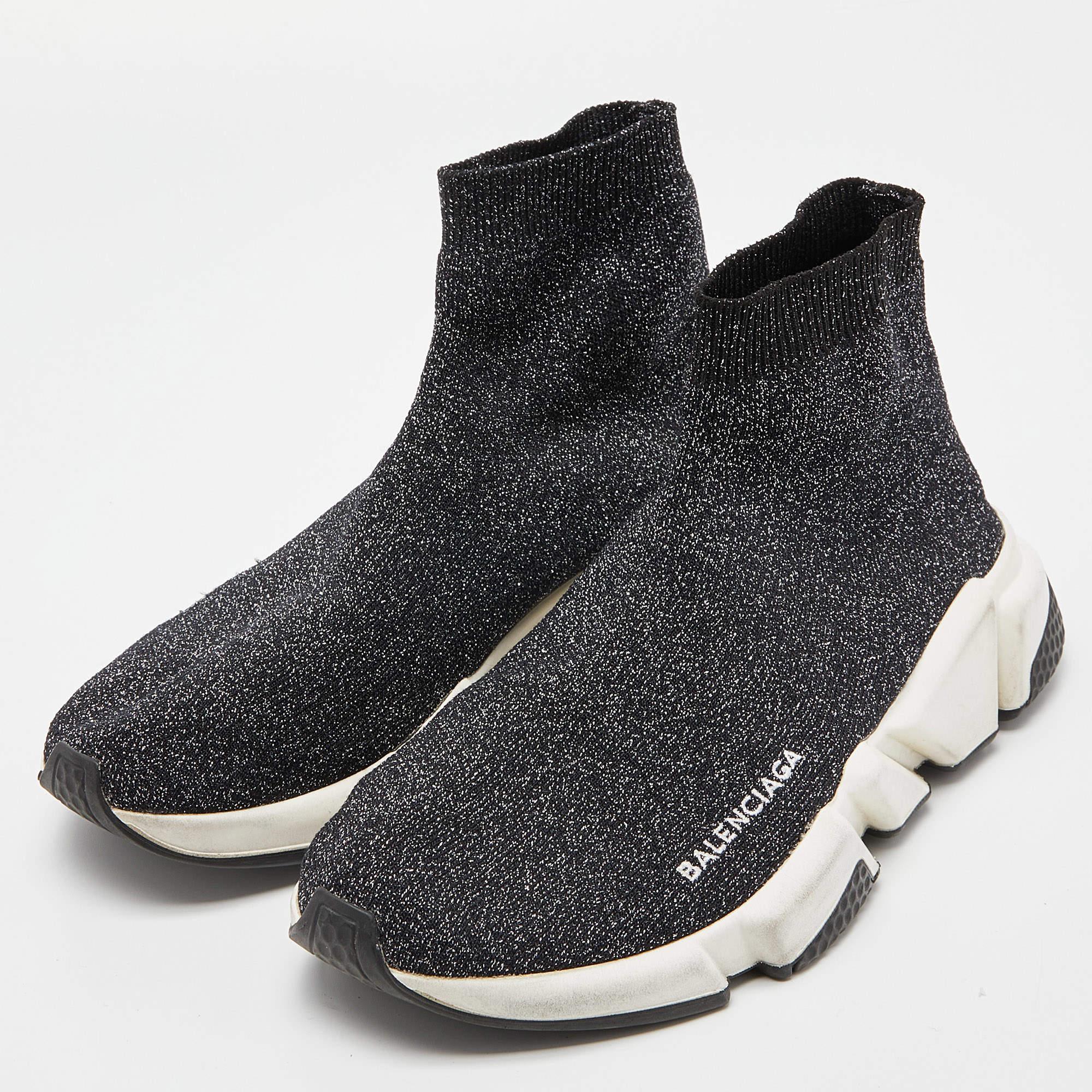 Balenciaga Shimmery Black Knit Fabric Speed Trainer Sneakers Size