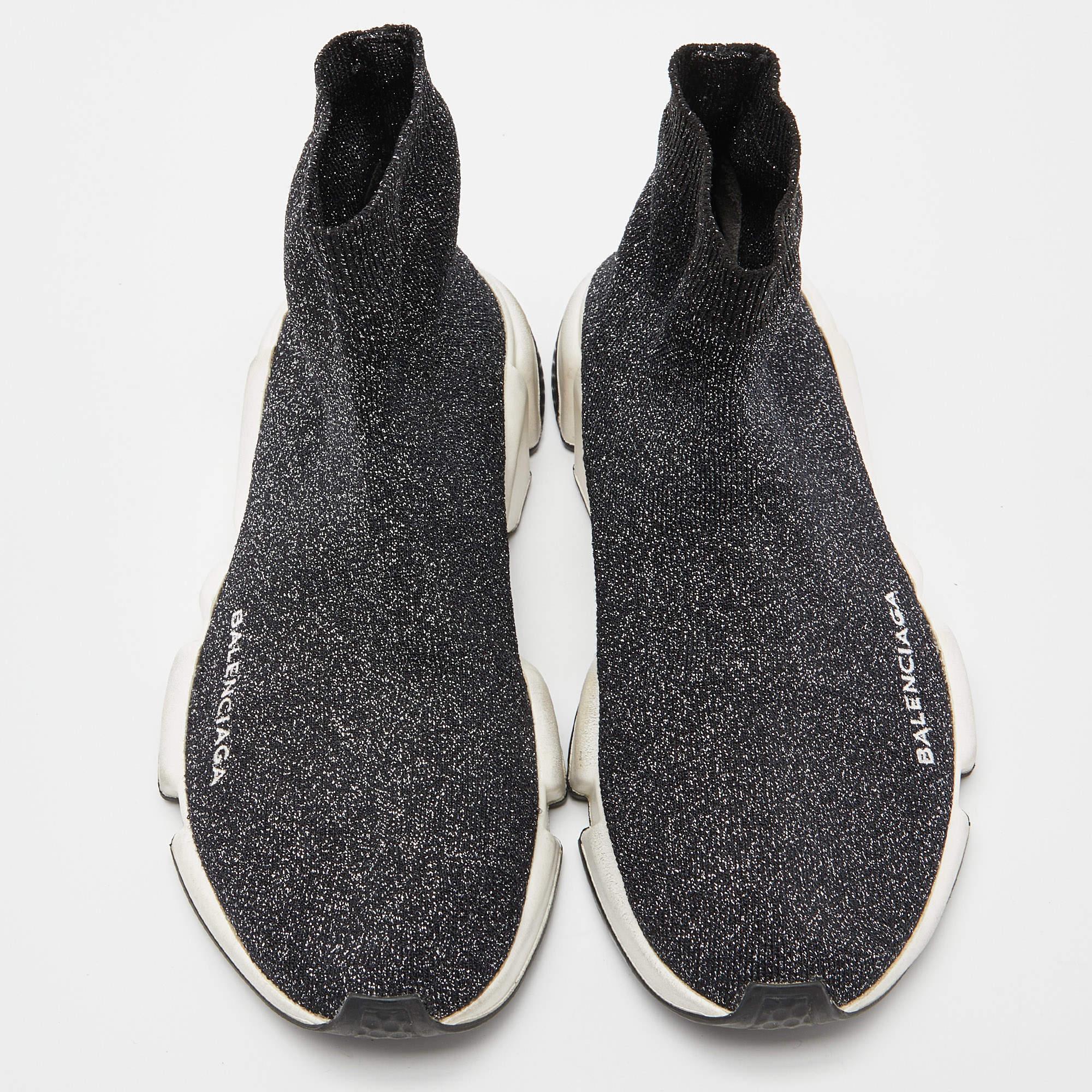 Balenciaga Shimmery Black Knit Fabric Speed Trainer Sneakers Size 38 For Sale 2