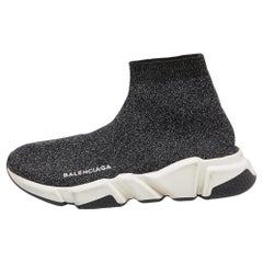 Balenciaga Shimmery Black Knit Fabric Speed Trainer Sneakers Size 38