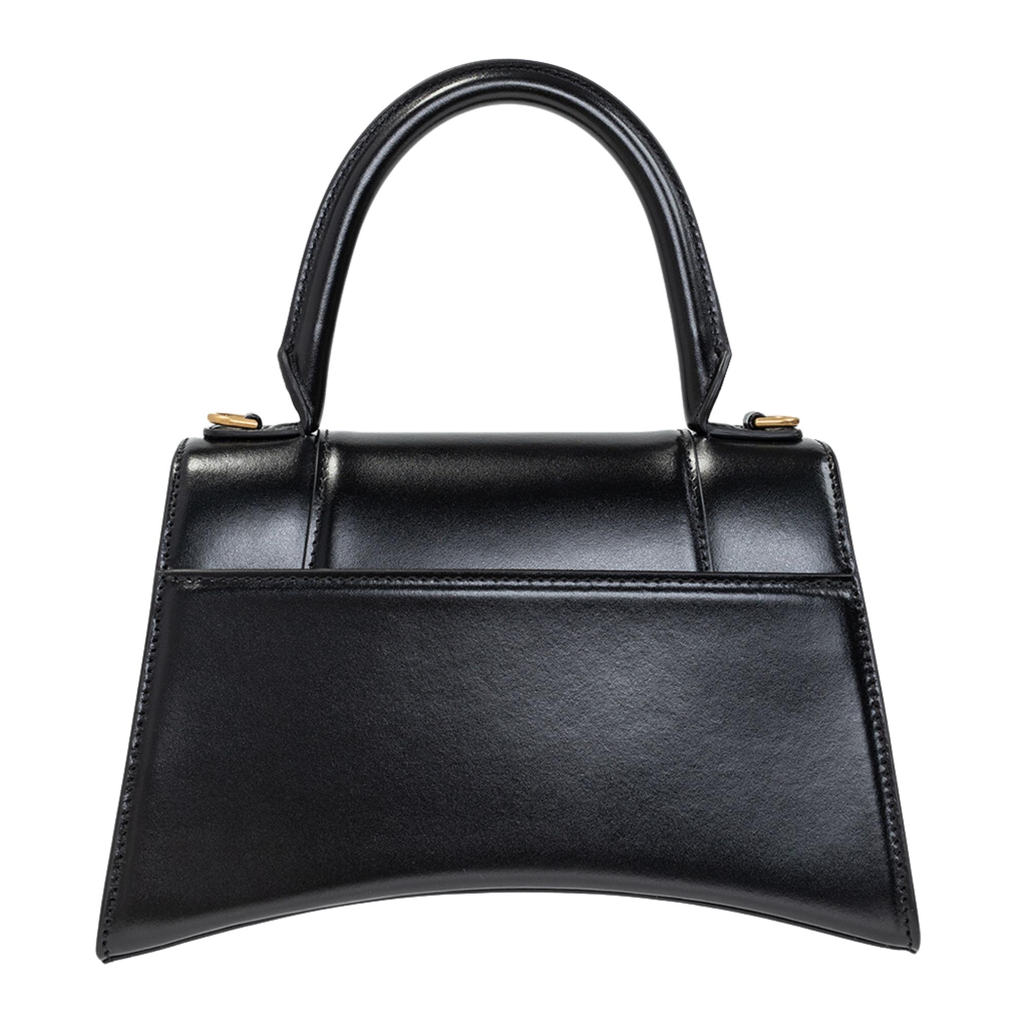 Balenciaga Shiny Box Calfskin Small Hourglass Top Handle Bag Black 1