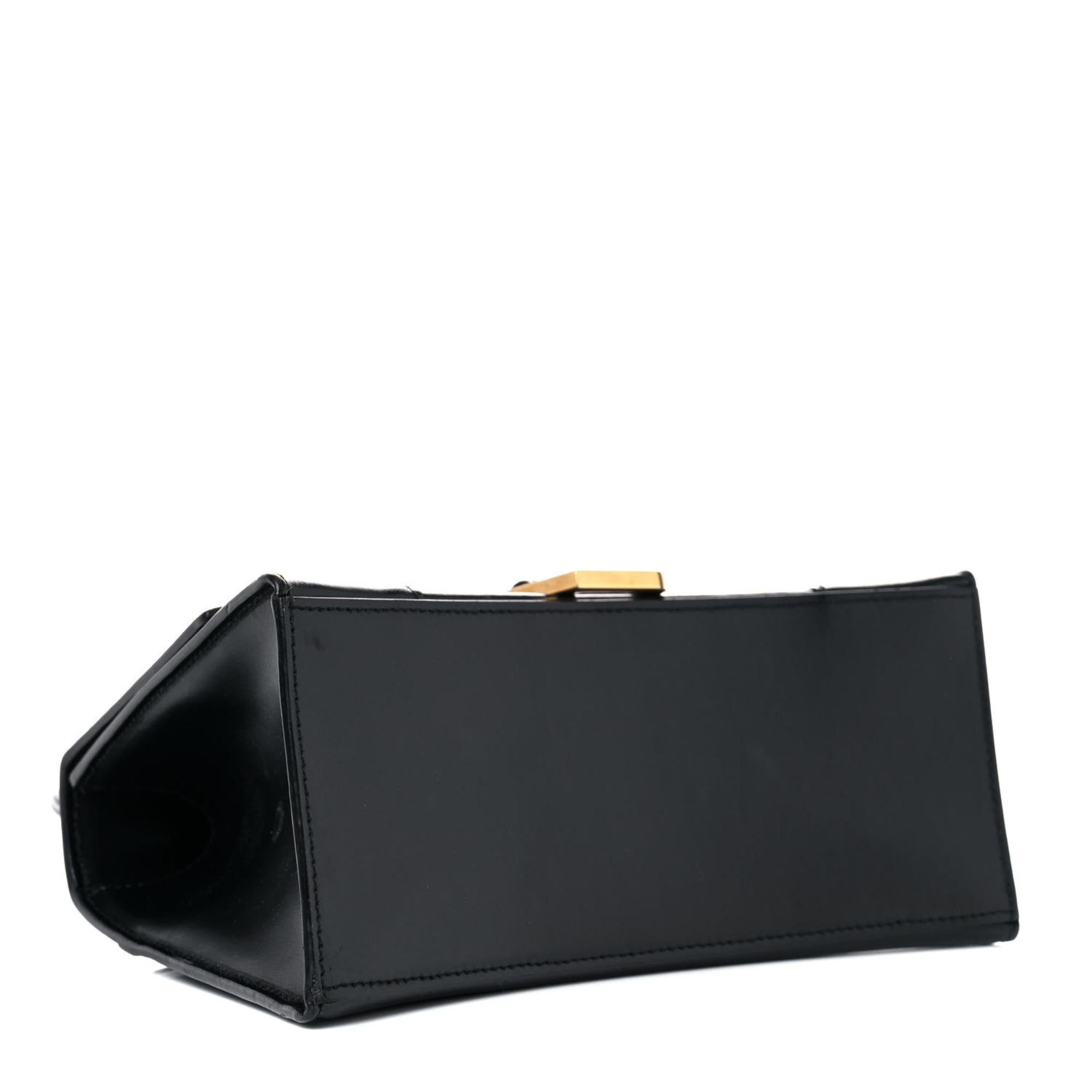 Balenciaga Shiny Box Calfskin Small Hourglass Top Handle Bag Black 2