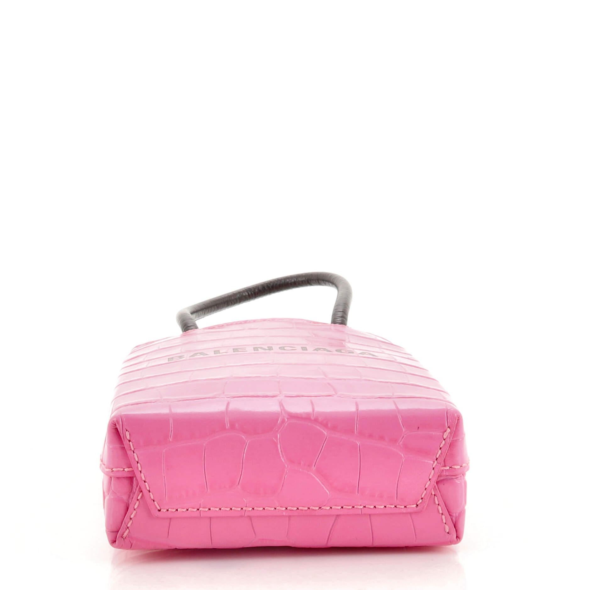 Pink Balenciaga Shopping Phone Holder Crocodile Embossed Leather