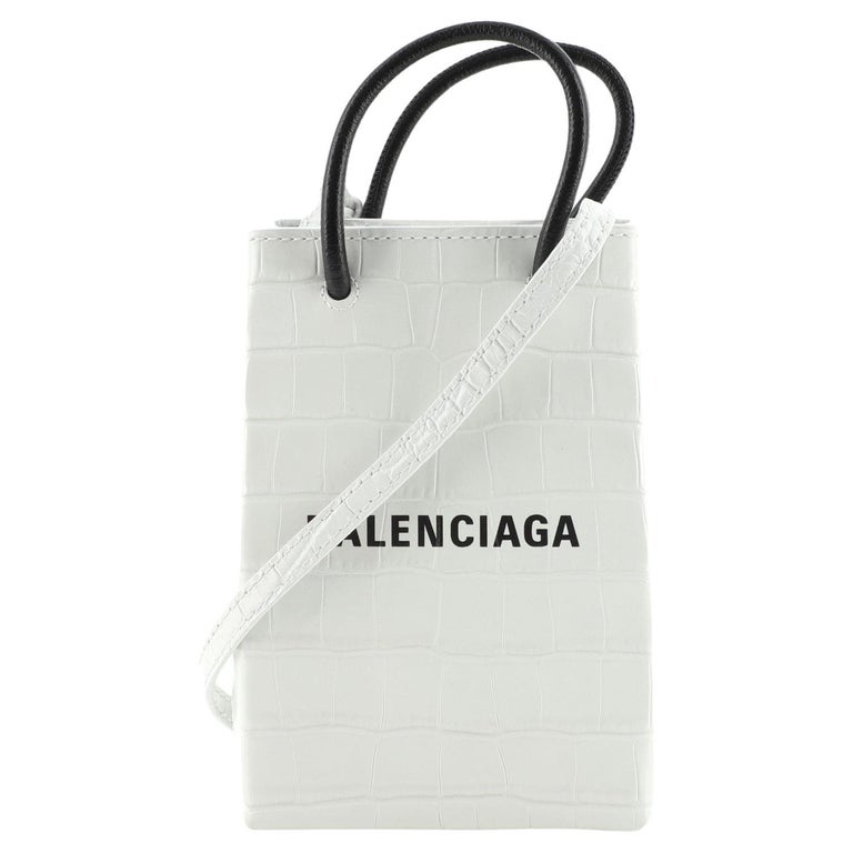 Balenciaga Monogram Croc-Embossed Phone Holder Crossbody Bag in