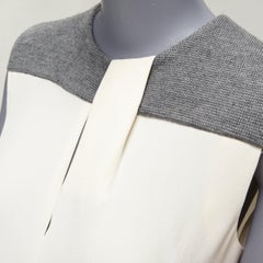 BALENCIAGA Silk 2014 cream silk crepe grey knitted yoke cut out blouse FR38 M