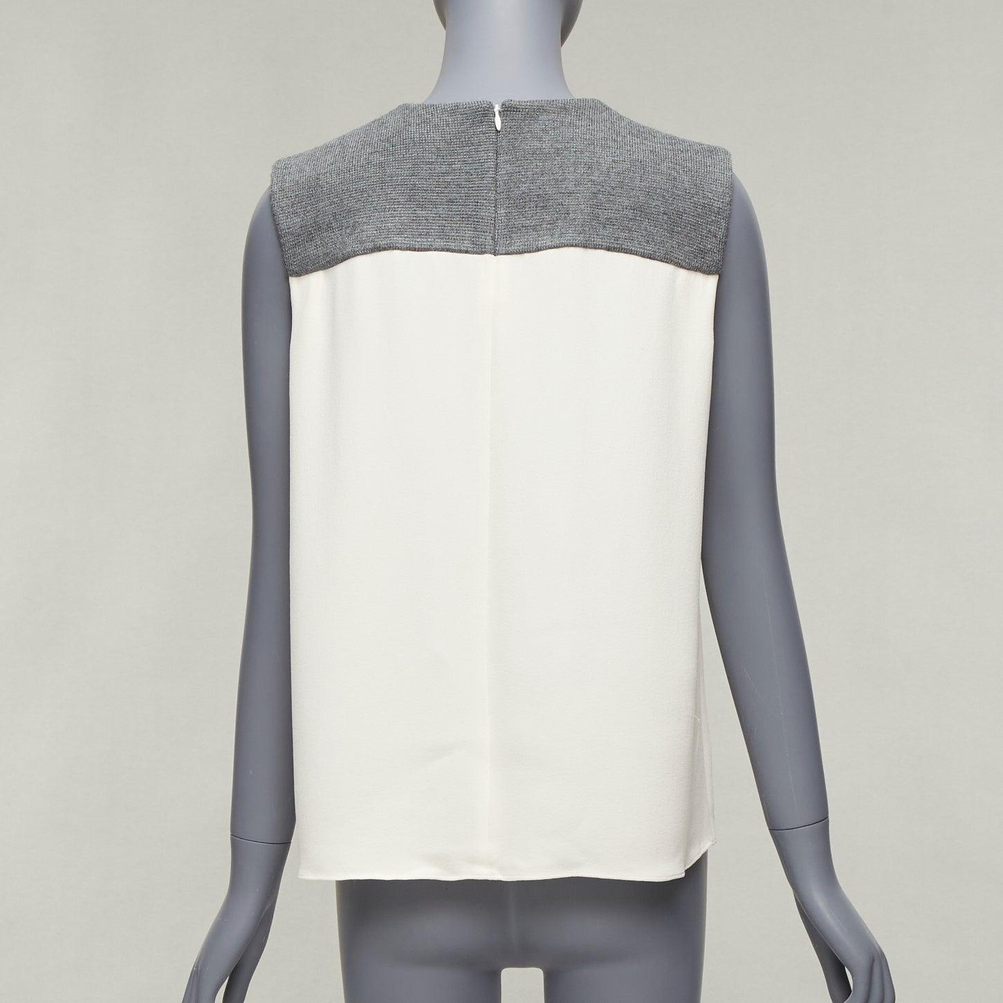 BALENCIAGA Silk 2014 cream silk crepe grey knitted yoke cut out blouse FR38 M For Sale 1