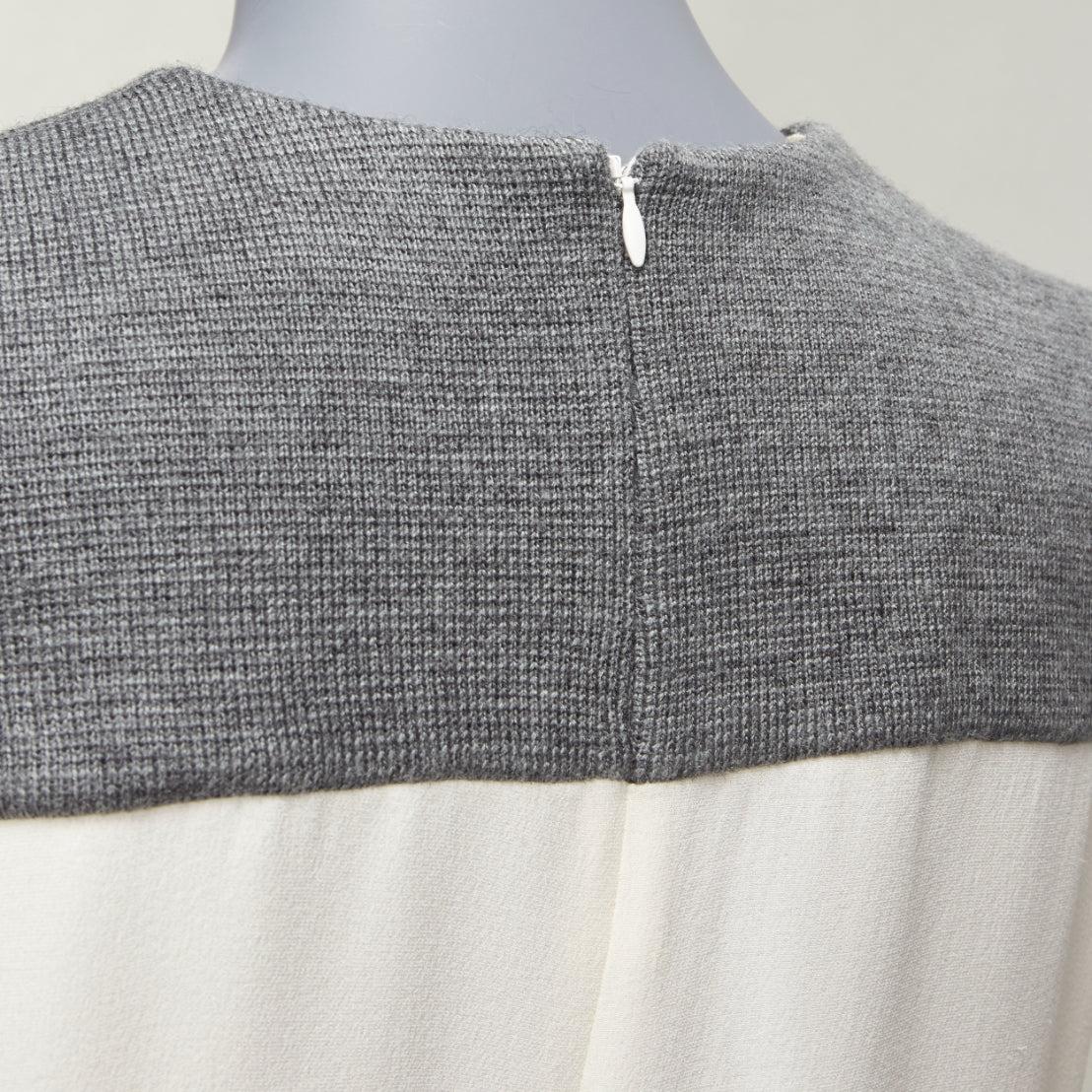 BALENCIAGA Silk 2014 cream silk crepe grey knitted yoke cut out blouse FR38 M For Sale 2
