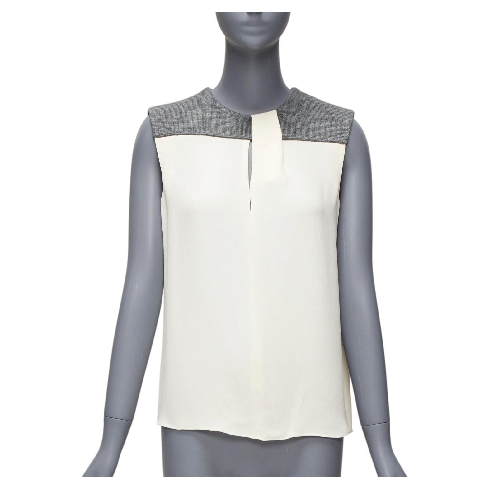 BALENCIAGA Seide 2014 Cremefarbene Bluse aus Seidenkrepp in Grau mit Jurtenausschnitt FR38 M im Angebot