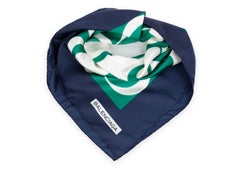 Balenciaga Silk Blue Green Logo Print Scarf, 1990s