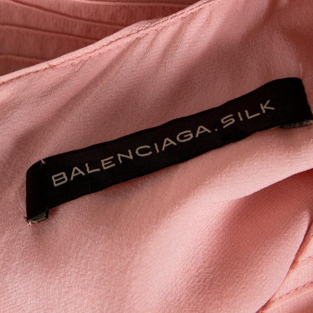 Beige Balenciaga Silk Pink Pintuck Detail A-Line Shift Dress L