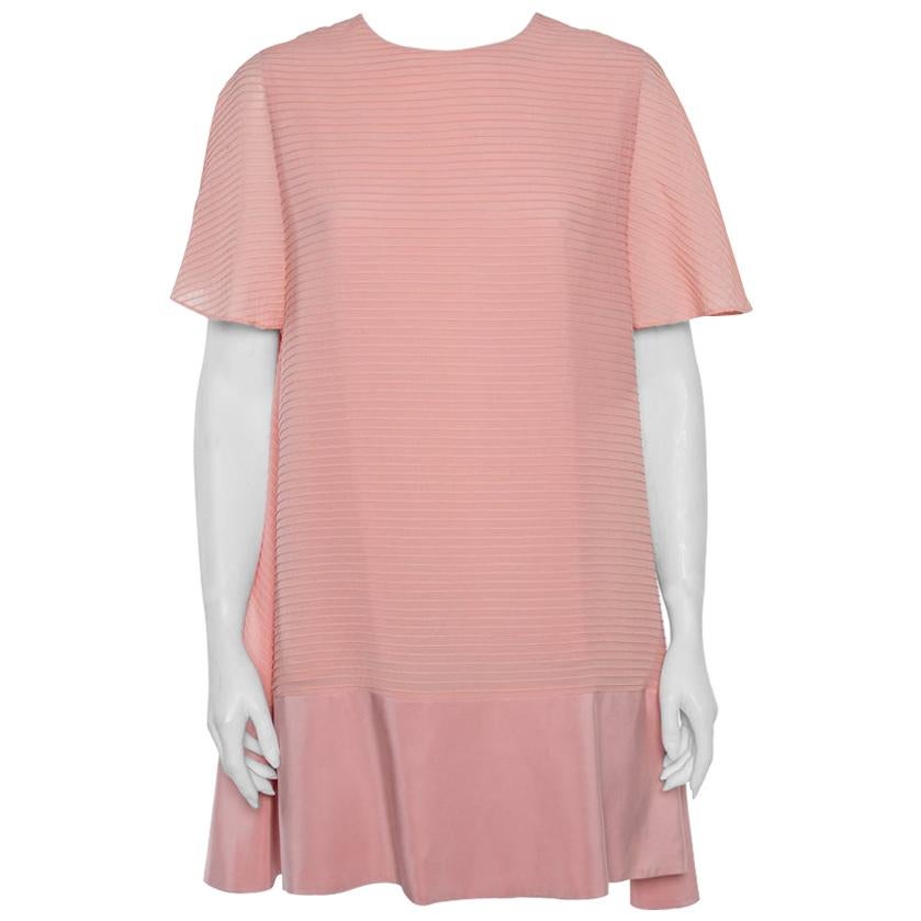 Balenciaga Silk Pink Pintuck Detail A-Line Shift Dress L