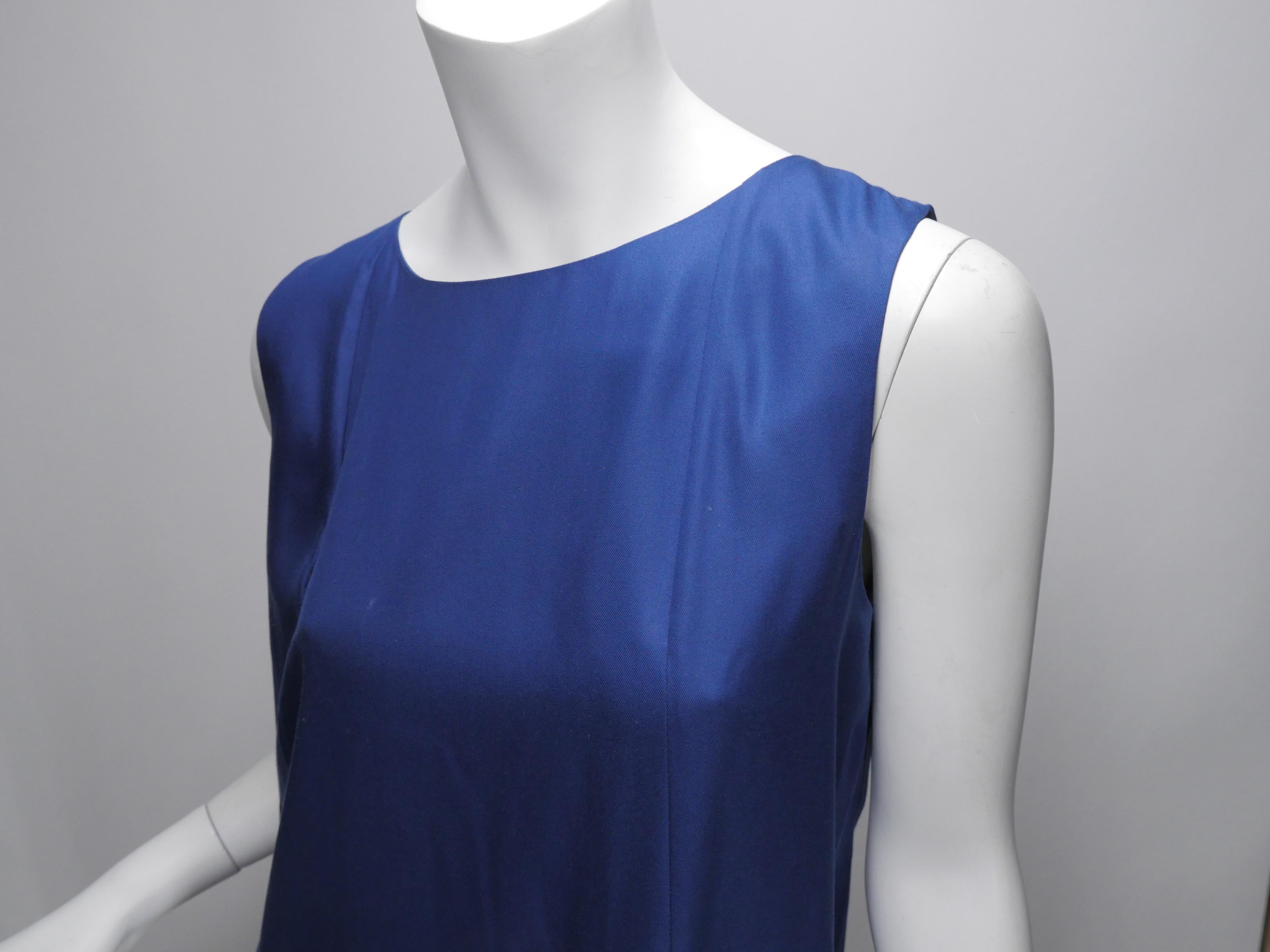 Purple Balenciaga Silk Size 42 Blue/White Sleeveless Colorblock Shift Dress