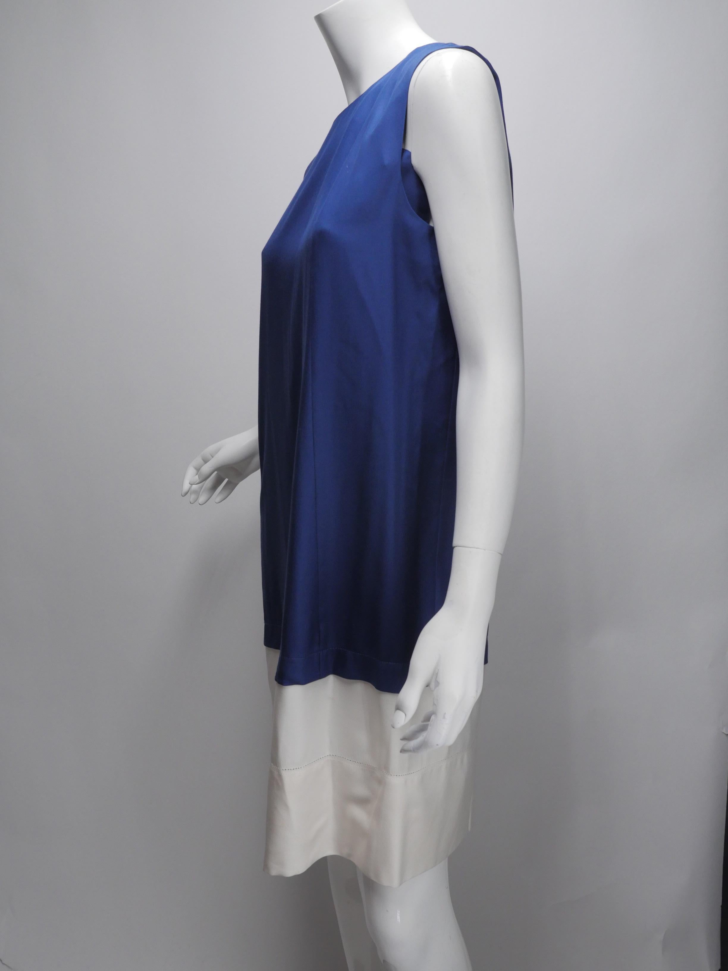 Balenciaga Silk Size 42 Blue/White Sleeveless Colorblock Shift Dress In Good Condition In Bridgehampton, NY