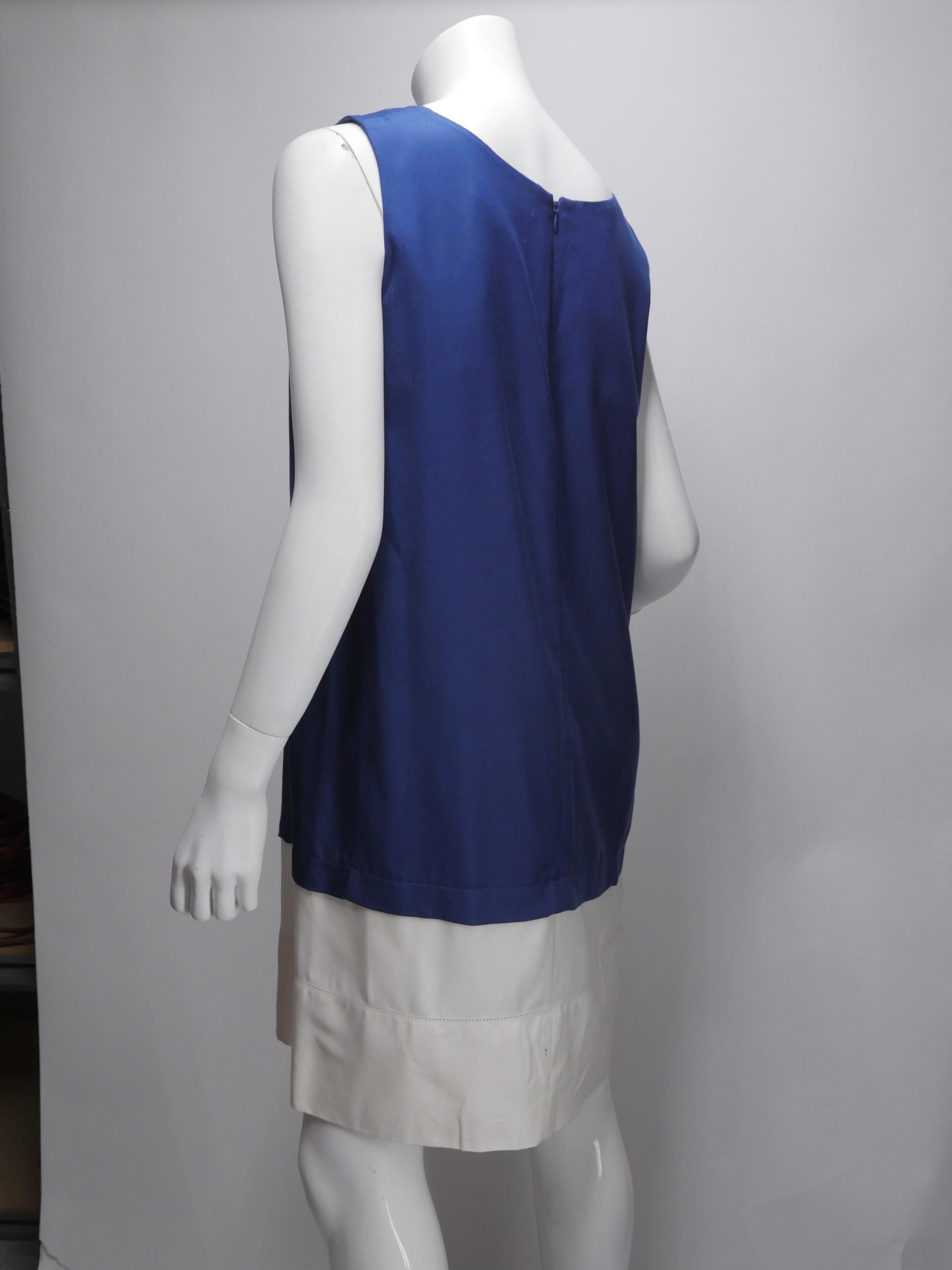 Women's or Men's Balenciaga Silk Size 42 Blue/White Sleeveless Colorblock Shift Dress