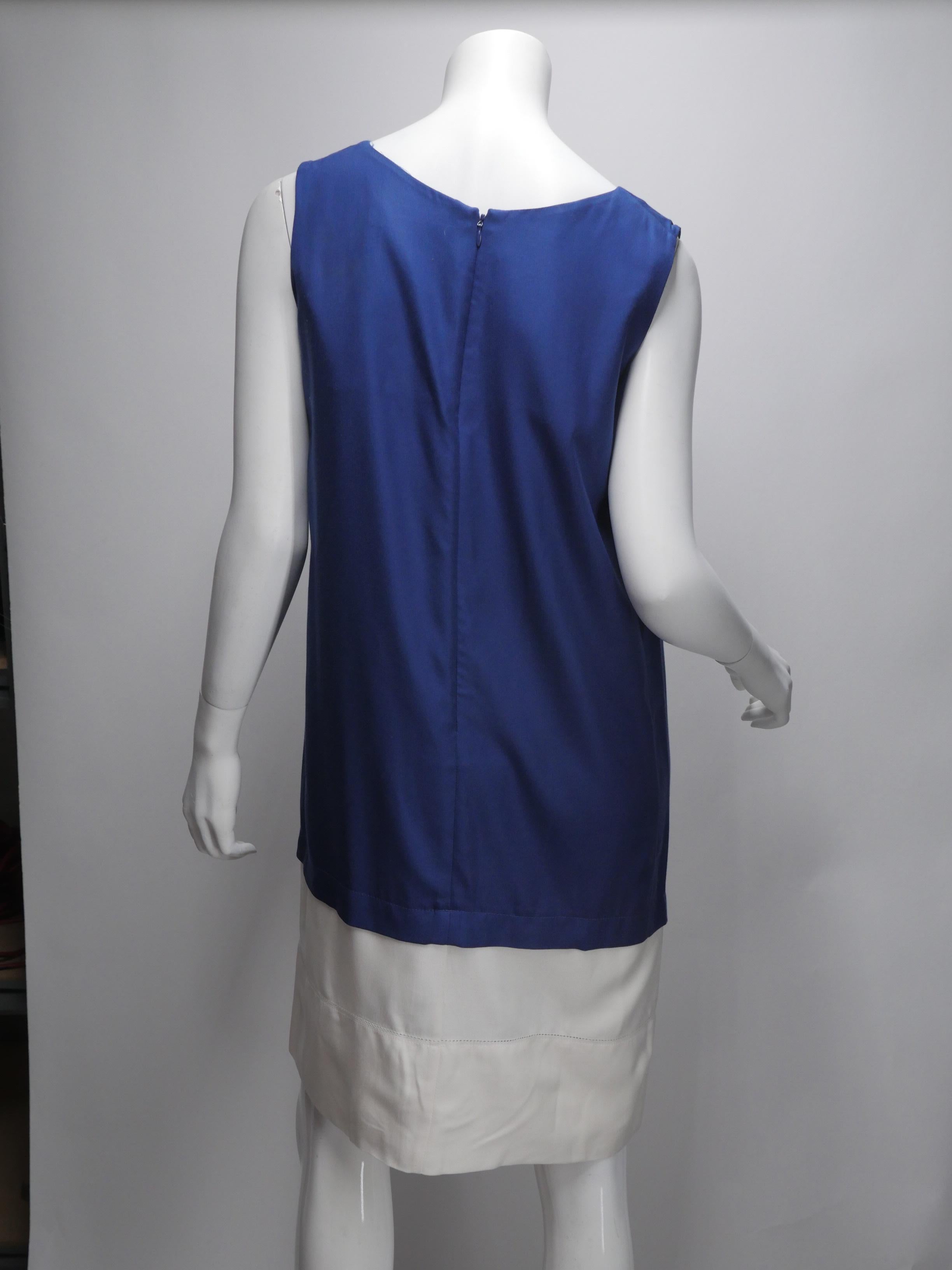 Balenciaga Silk Size 42 Blue/White Sleeveless Colorblock Shift Dress 1