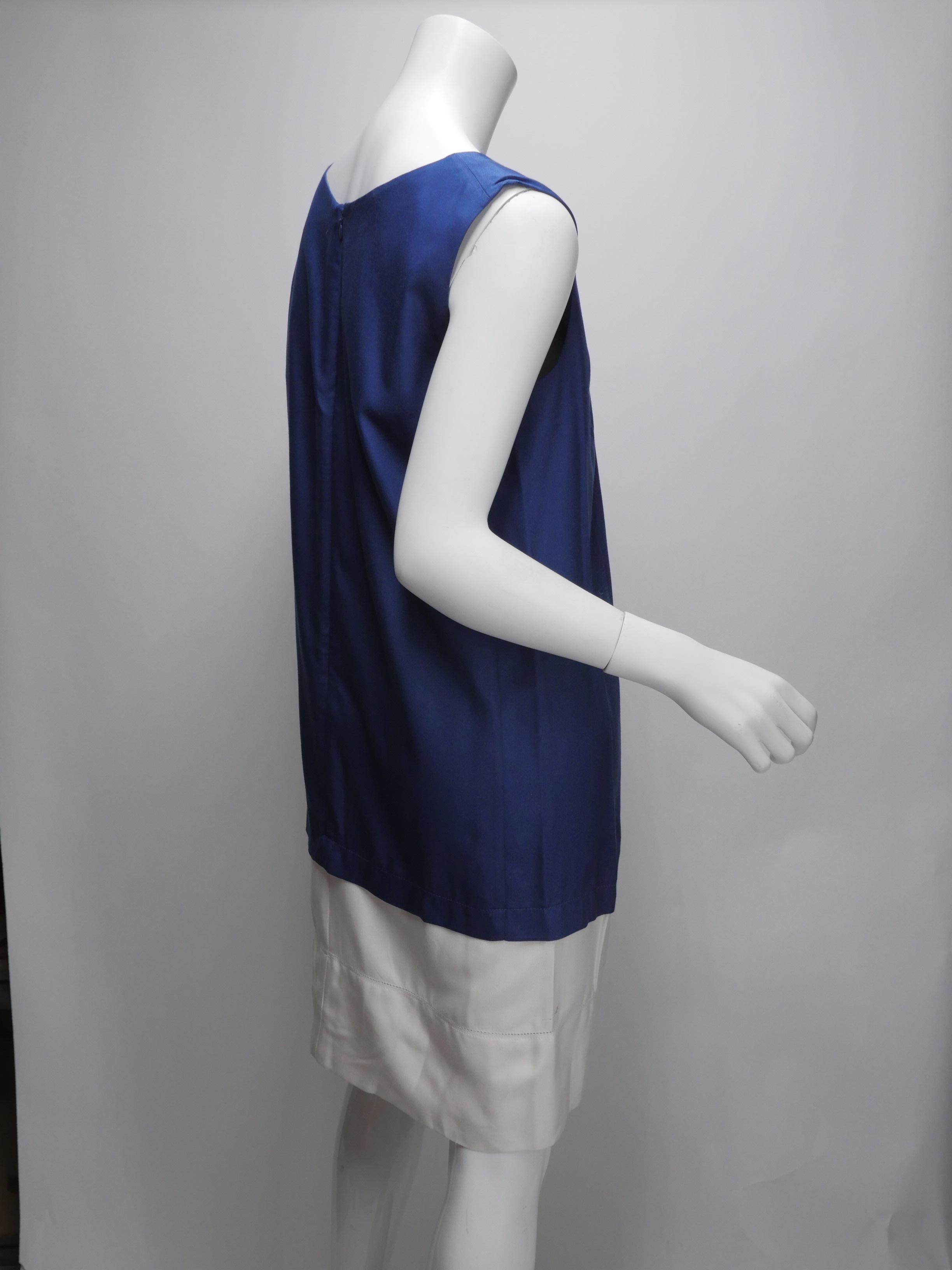 Balenciaga Silk Size 42 Blue/White Sleeveless Colorblock Shift Dress 2