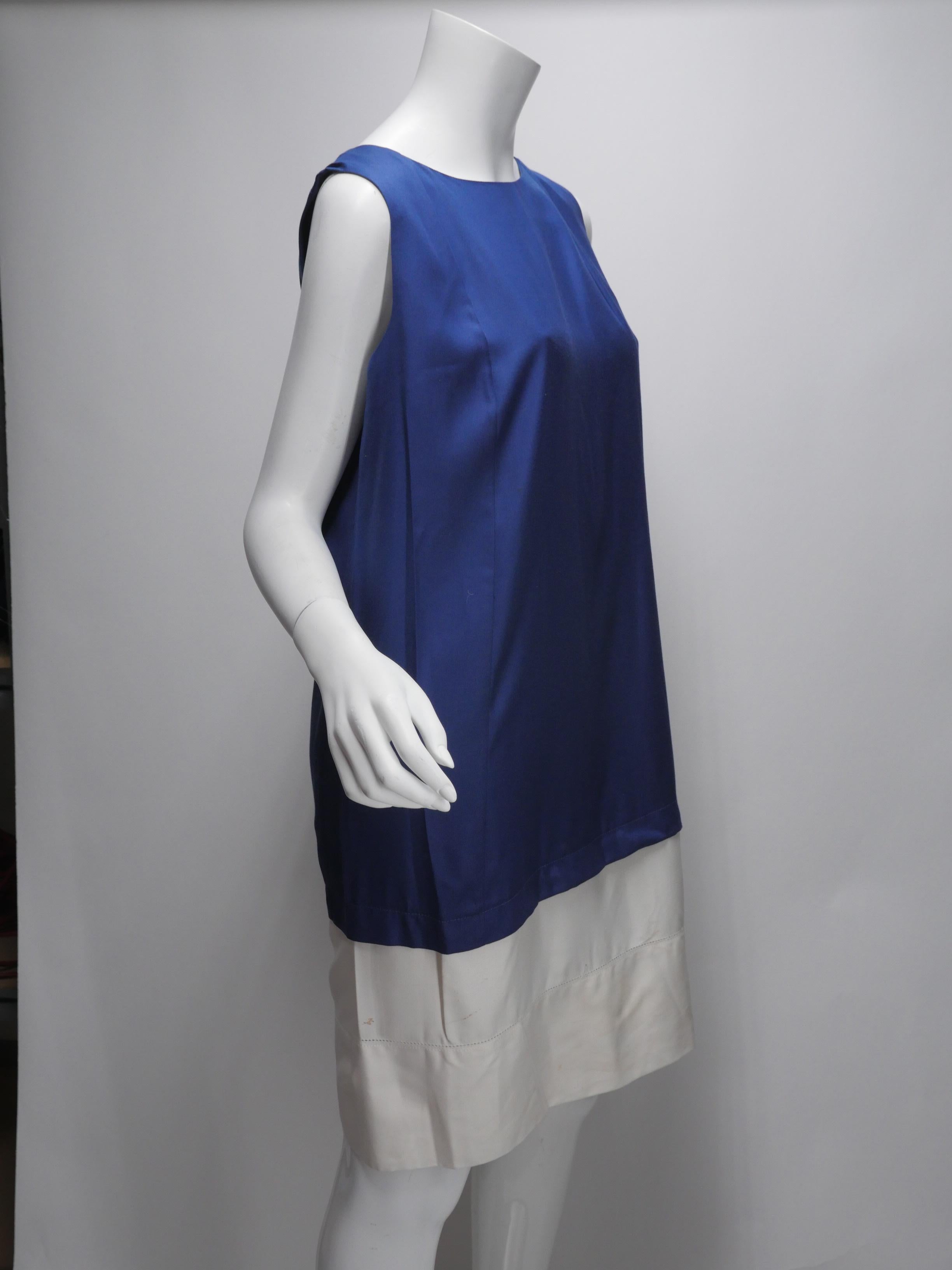 Balenciaga Silk Size 42 Blue/White Sleeveless Colorblock Shift Dress 4