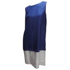 Balenciaga Silk Size 42 Blue/White Sleeveless Colorblock Shift Dress