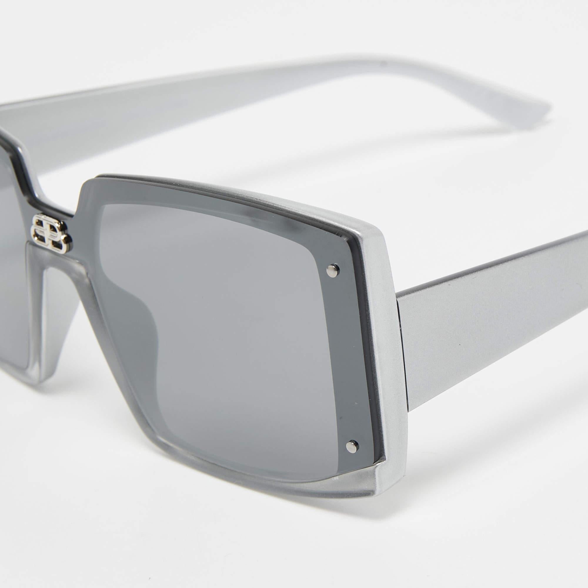 Gray Balenciaga Silver/Black Tinted BB0081S Squared Sunglasses