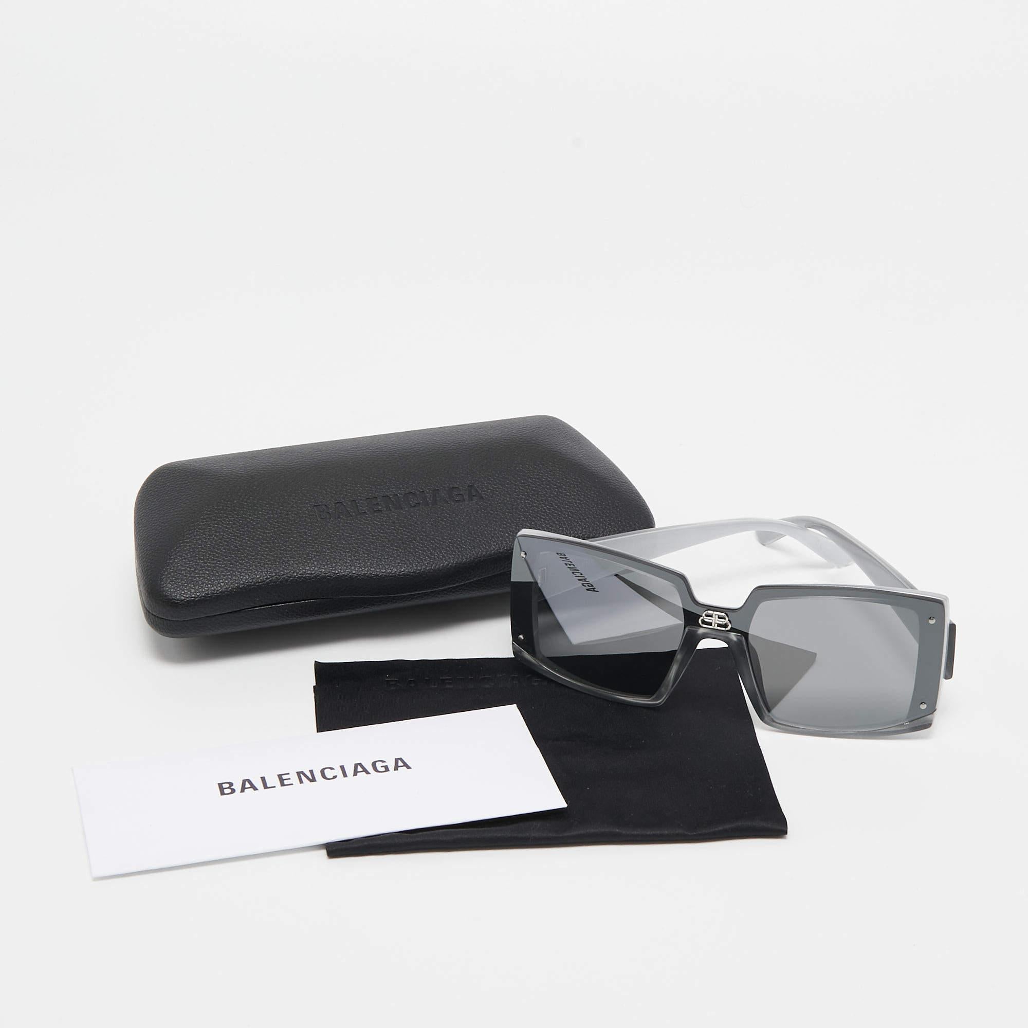Balenciaga Silver/Black Tinted BB0081S Squared Sunglasses In Excellent Condition In Dubai, Al Qouz 2