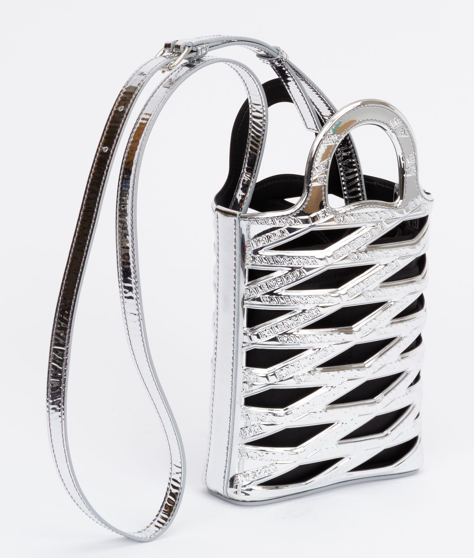 Balenciaga new mirror silver leather 2 way bag. Comes with adjustable and detachable shoulder strap. Shoulder strap drop 18
