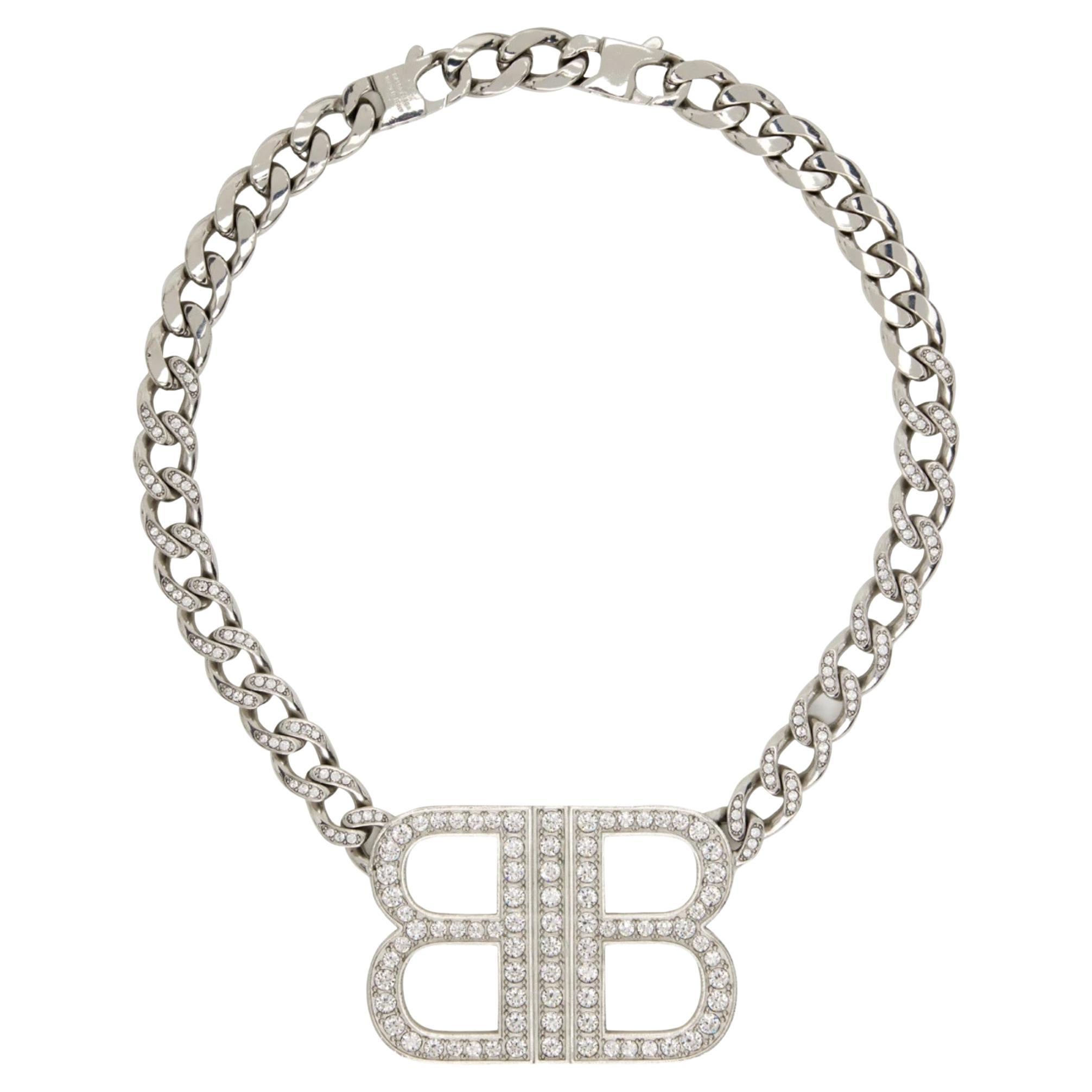 Balenciaga Silver Curb Chain BB 2.0 Necklace For Sale
