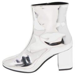 Balenciaga Silber Folie Leder Block Heel Stiefeletten Größe 36