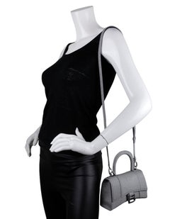 Balenciaga Silver Glitter Hourglass XS Top Handle Crossbody Bag