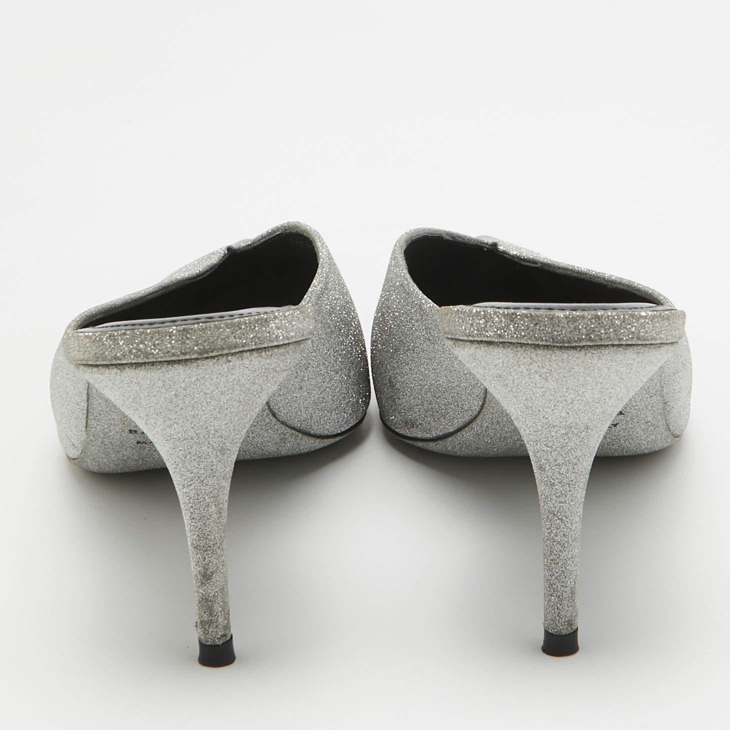 Balenciaga Silver Glitter Knife Mules Size 39 1