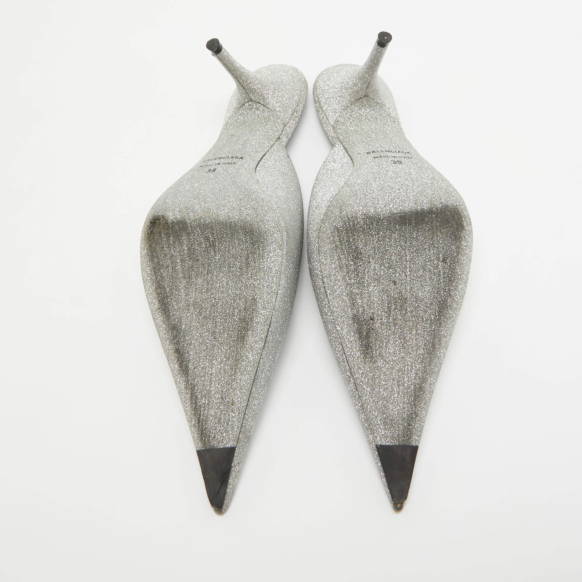 Balenciaga Silver Glitter Knife Mules Size 39 2