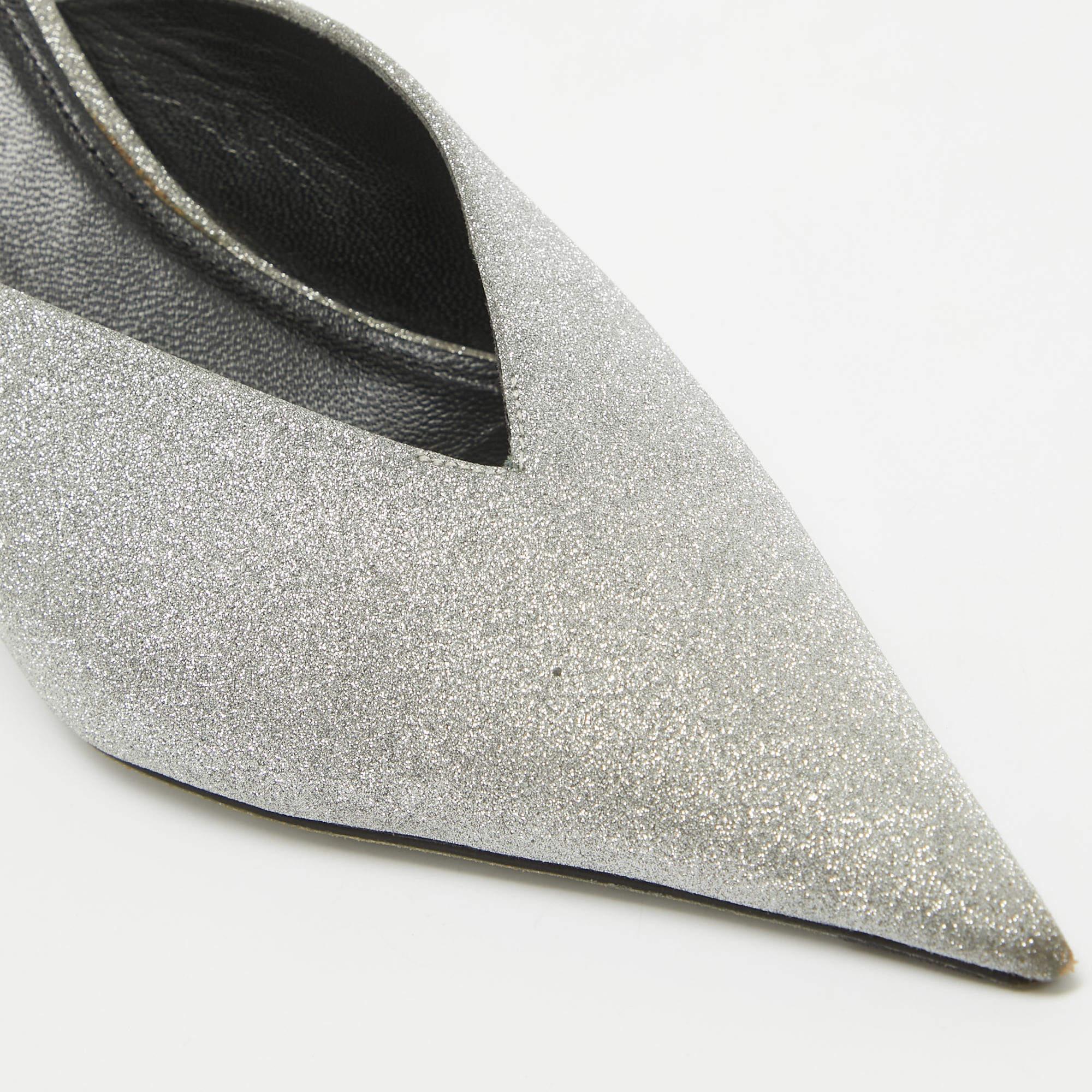 Balenciaga Silver Glitter Knife Mules Size 39 3