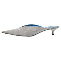 Balenciaga Silver Glitter Knife Pointed Toe Mules Size 40