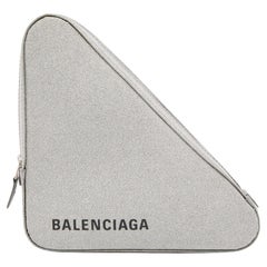 Balenciaga Silver Glitter Triangle Zip Clutch