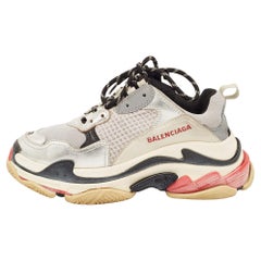 Balenciaga Silver/Grey Leather and Mesh Triple S Sneakers Size 38