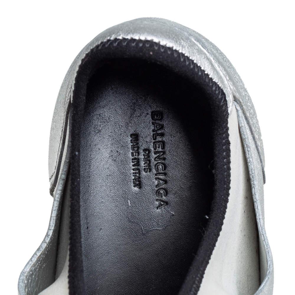Balenciaga Silver Leather And Knit Fabric Race Runner Low Top Sneakers Size 38 3