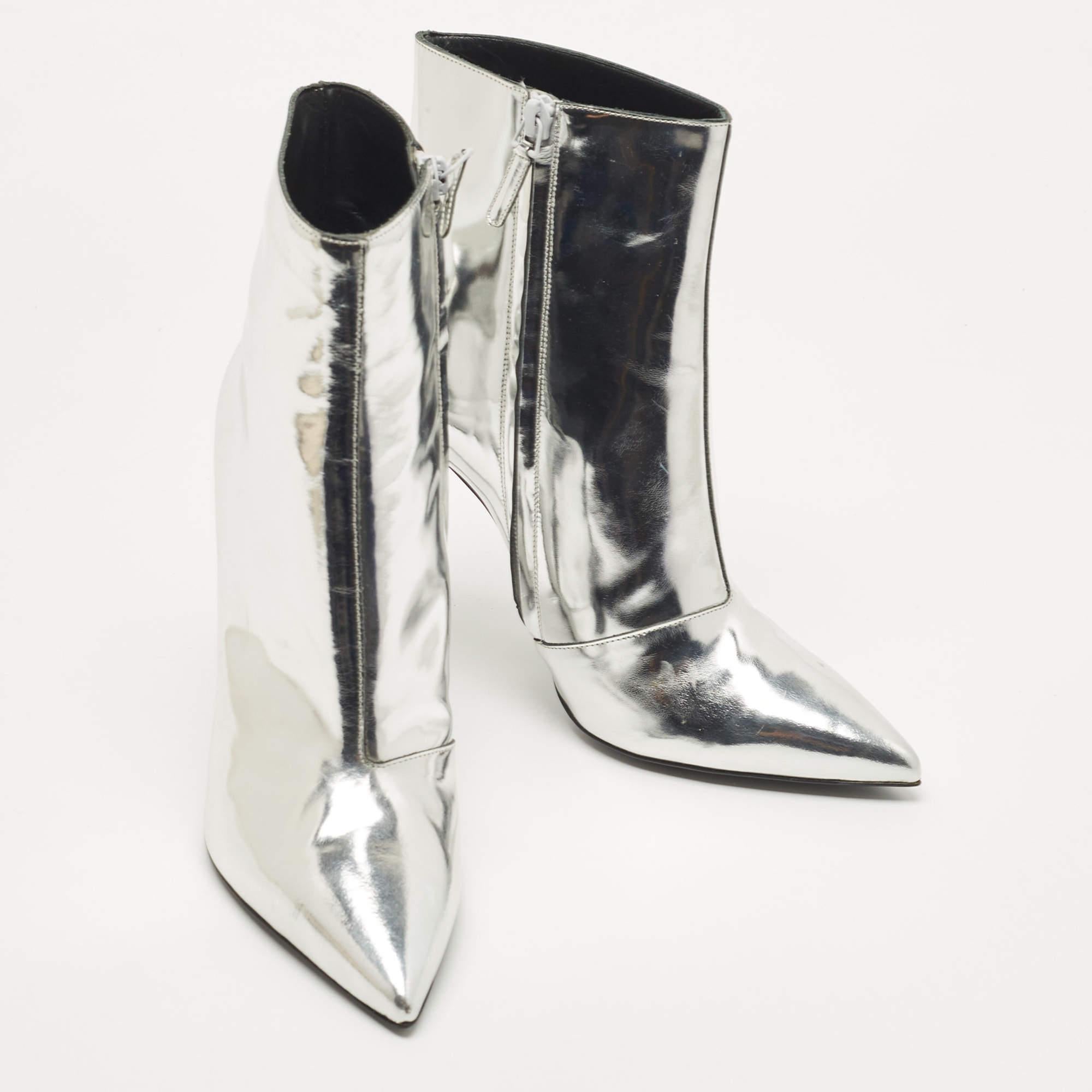 Balenciaga Silver Leather Ankle Booties Size 39 1