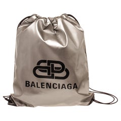 Balenciaga Silver Leather BB Explorer Shoulder Bag with silver-tone hardware
